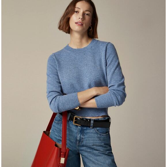 J. Crew Sweaters - J. Crew Cashmere Crewneck Sweater Cropped Fit Pullover Blue Womens Medium NWT